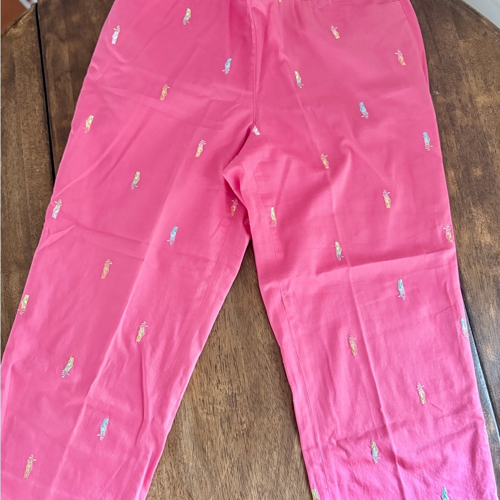 Liz Golf Audra Pink Embroidered Pants Women’s Size 12 Cropped Ankle